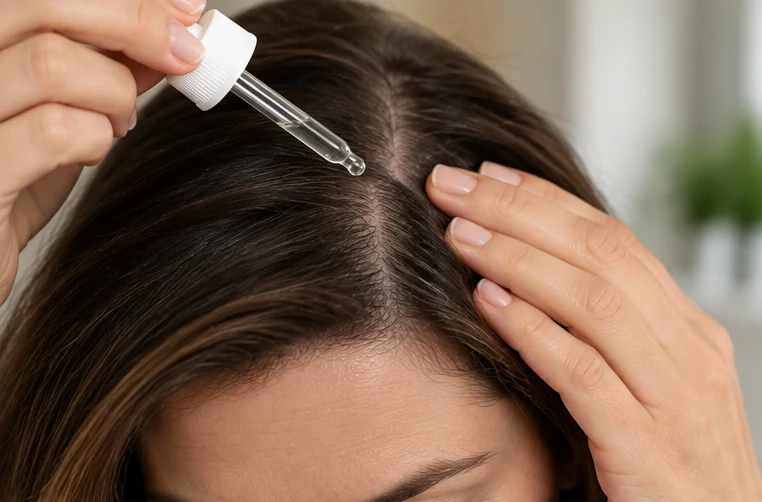 Scalp treatment being applied with a dropper