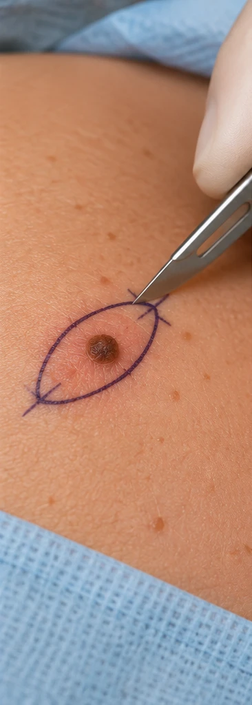 Marked mole being prepared for minor skin surgery