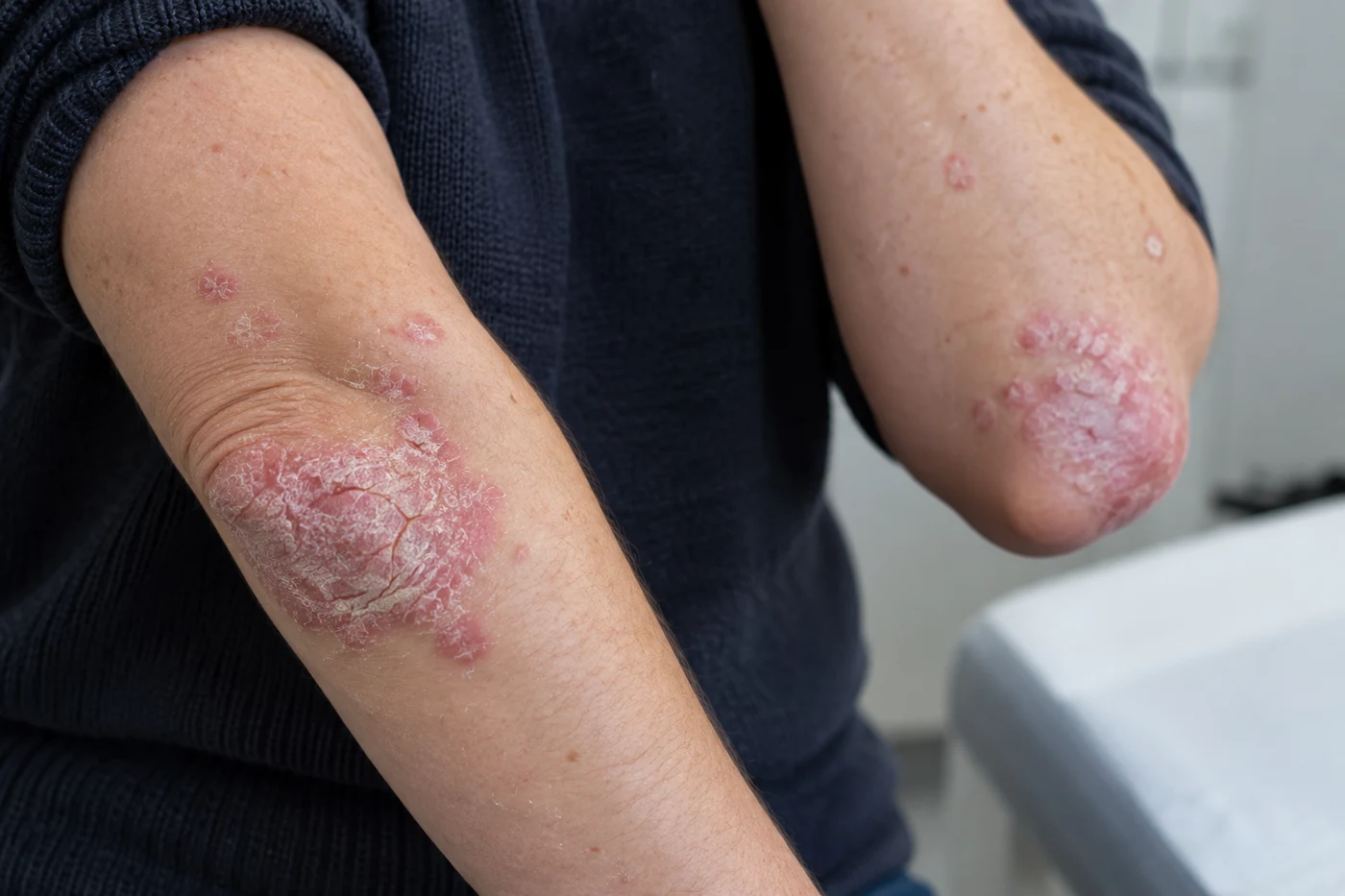 Psoriasis plaques on the elbows